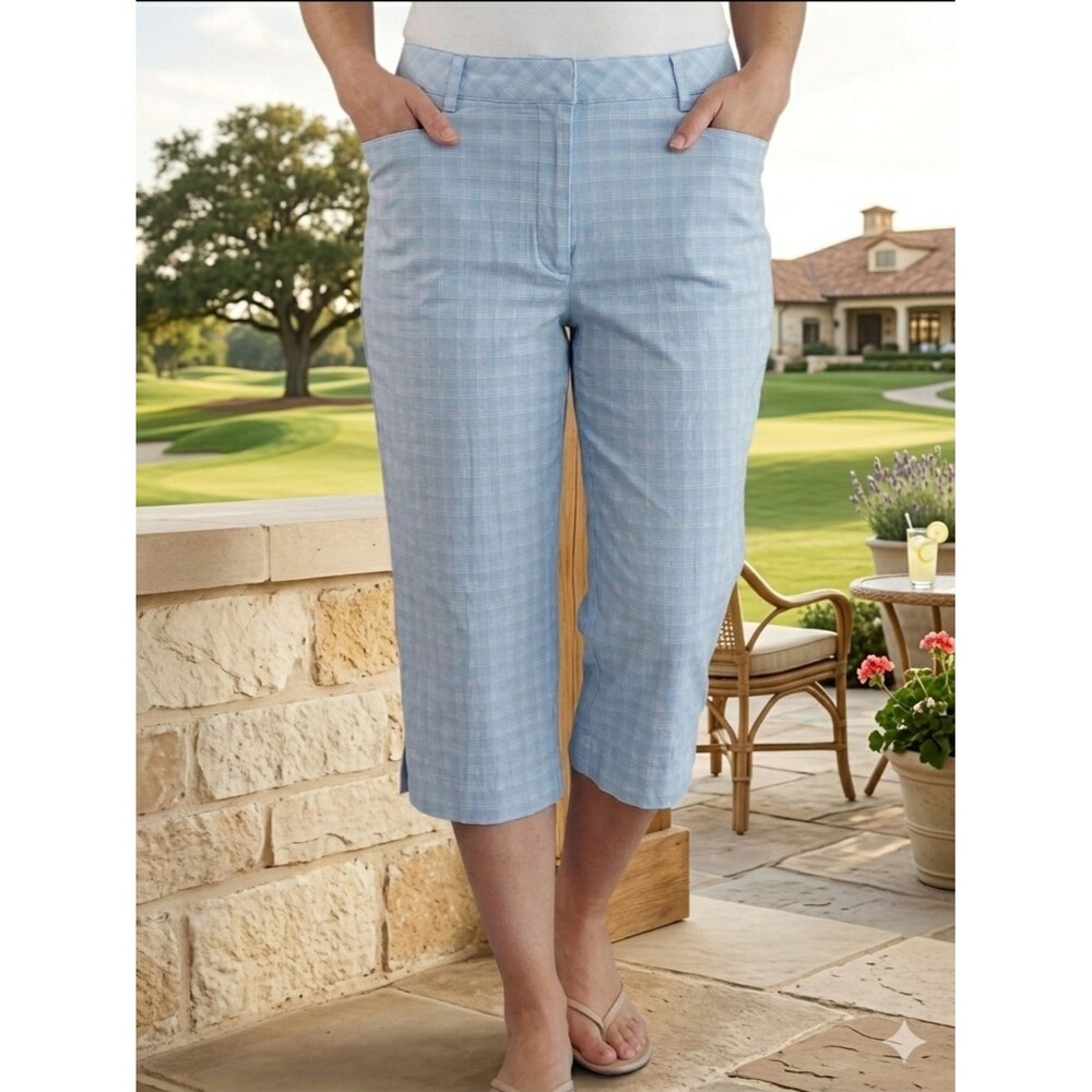 Cutter & Buck Blue Plaid Capri Crop Pants - Size 4 - Gingham Coastal